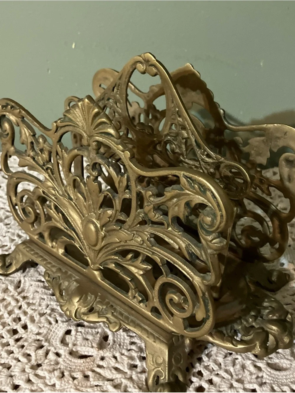 Vintage Large Ornate Victorian Style Brass Double Napkin Holder or Letter Holder